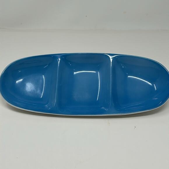 Vintage Legardo Tackett for Schmid  Blue 3 Section Divided Porcelain Relish Dish - Picture 12 of 13